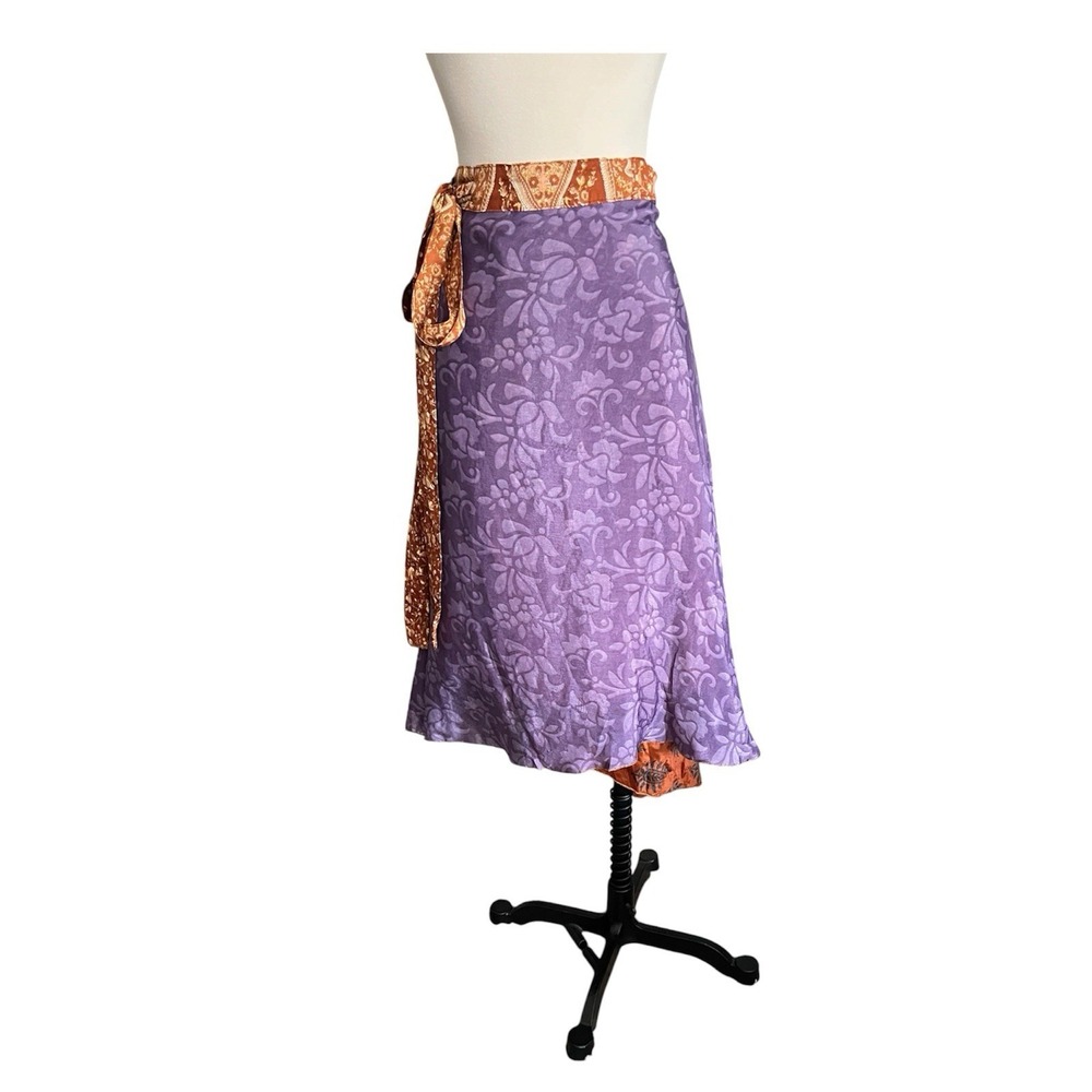 Boho Reversible Flare Midi Skirt Rayon Adjustable OS Multicolor Festival Sheer